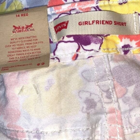 Levis Girls Girlfriend Short Floral Stretch Denim Shorts 14 Regular Multicolor - Picture 2 of 7